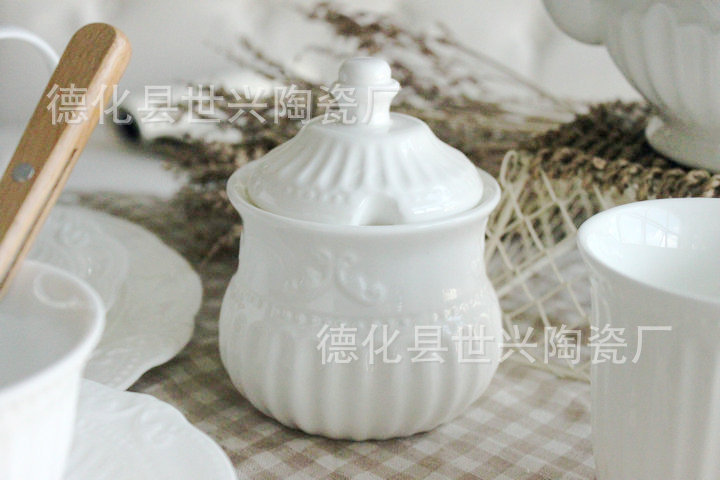 歐式英國皇傢巴洛克艾伯特古老系列 白色浮雕花紋 陶瓷咖啡糖罐批發・進口・工廠・代買・代購