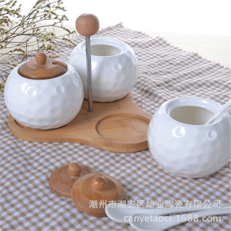 廠傢直銷 簡約歐式日式 陶瓷白調味罐3件套系列批發・進口・工廠・代買・代購