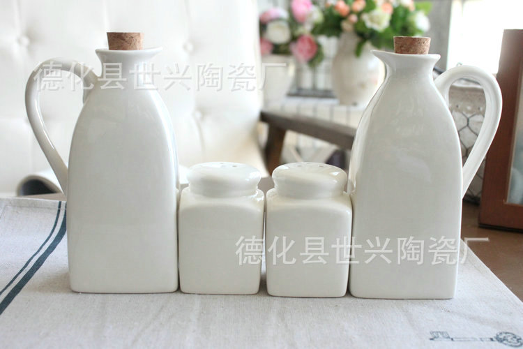 可定製zakka雜貨 純白日式風格陶瓷油瓶調味瓶四件套廚房用品批發・進口・工廠・代買・代購