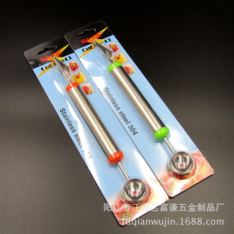 水果雕花刀 雙頭挖球器 304不銹鋼水果切 西瓜水果刀 廚房小工具工廠,批發,進口,代購