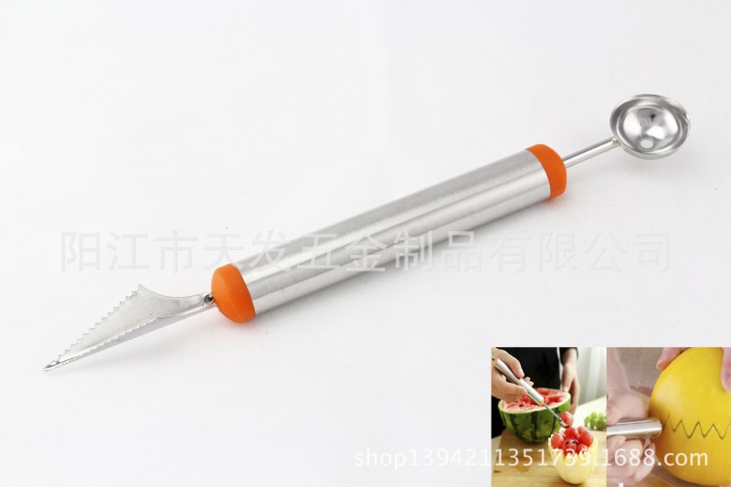 不銹鋼水果雕花器 雙頭果挖 西瓜挖球器 果子匙 水果分割雕花刀工廠,批發,進口,代購