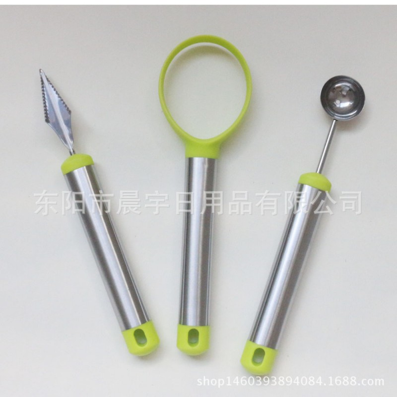 不銹鋼水果挖球器三件套 多功能西瓜挖球勺/雕花刀/去皮器批發工廠,批發,進口,代購