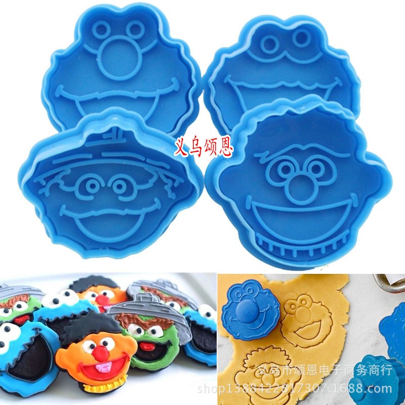 DIY烘焙 4pcs elmo 3D立體彈簧餅乾模 翻糖印花壓模 單色吊卡裝工廠,批發,進口,代購