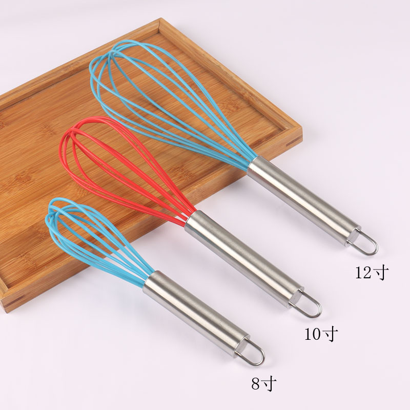 矽膠打蛋器8/10/12寸管柄不銹鋼手動打蛋器 烘焙廚房工具打蛋器工廠,批發,進口,代購