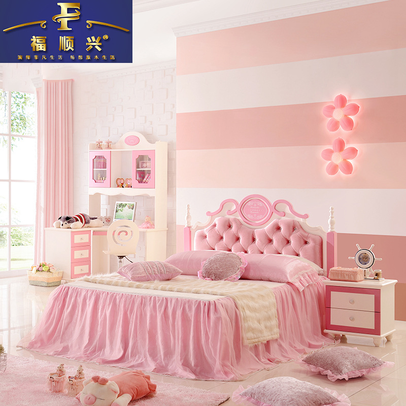 歐式兒童床女孩粉色公主床單人床兒童實木床臥室傢具組合廠傢直銷工廠,批發,進口,代購