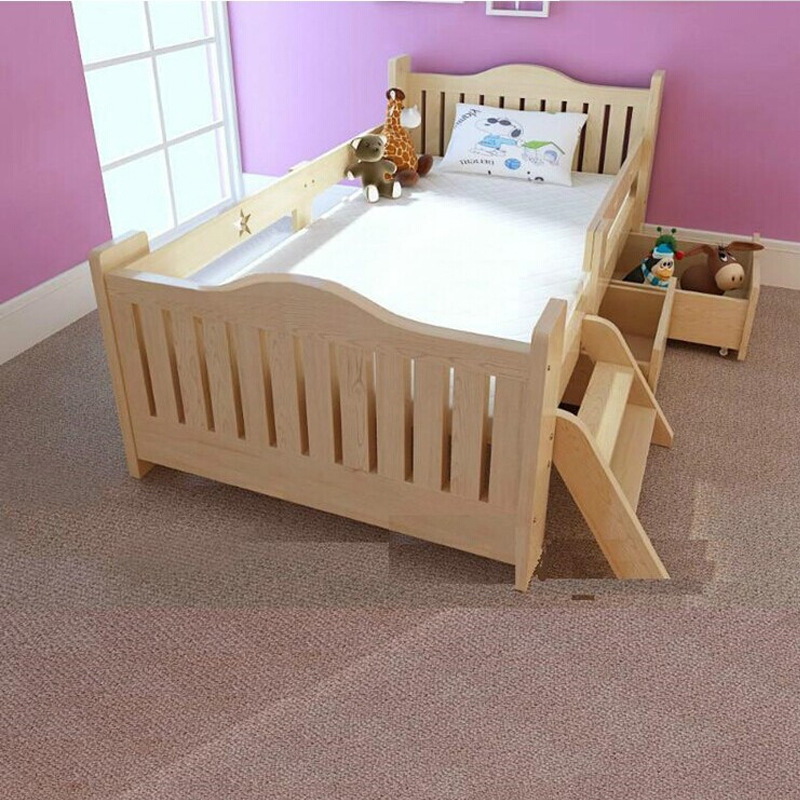 兒童床 傢裝簡約實木帶護欄單人嬰兒床 臥室傢具松木小孩兒童床工廠,批發,進口,代購