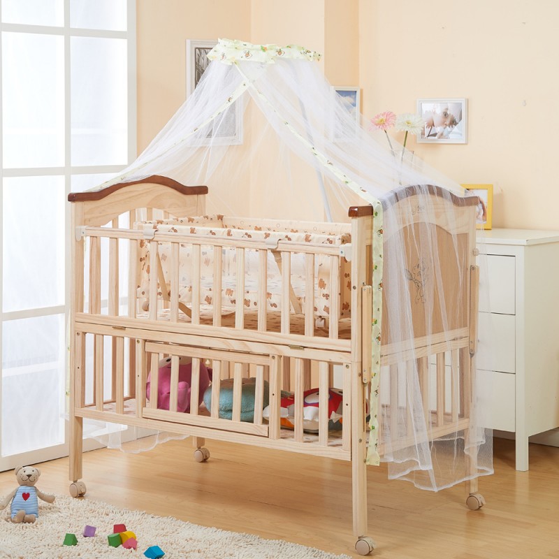 實木兒童床環保寶寶床多功能嬰兒搖籃床便攜滾輪BB床雙層遊戲木床工廠,批發,進口,代購