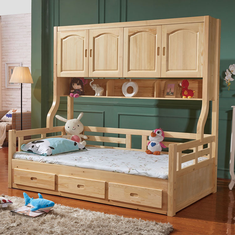 松木傢具 兒童衣櫃床組合1.2米全實木子母高低儲物床多功能單人床工廠,批發,進口,代購