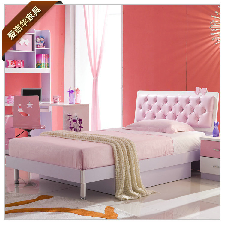 廠傢批發兒童床啞光粉紅色女孩閨房臥室傢具兒童板式床可定做工廠,批發,進口,代購