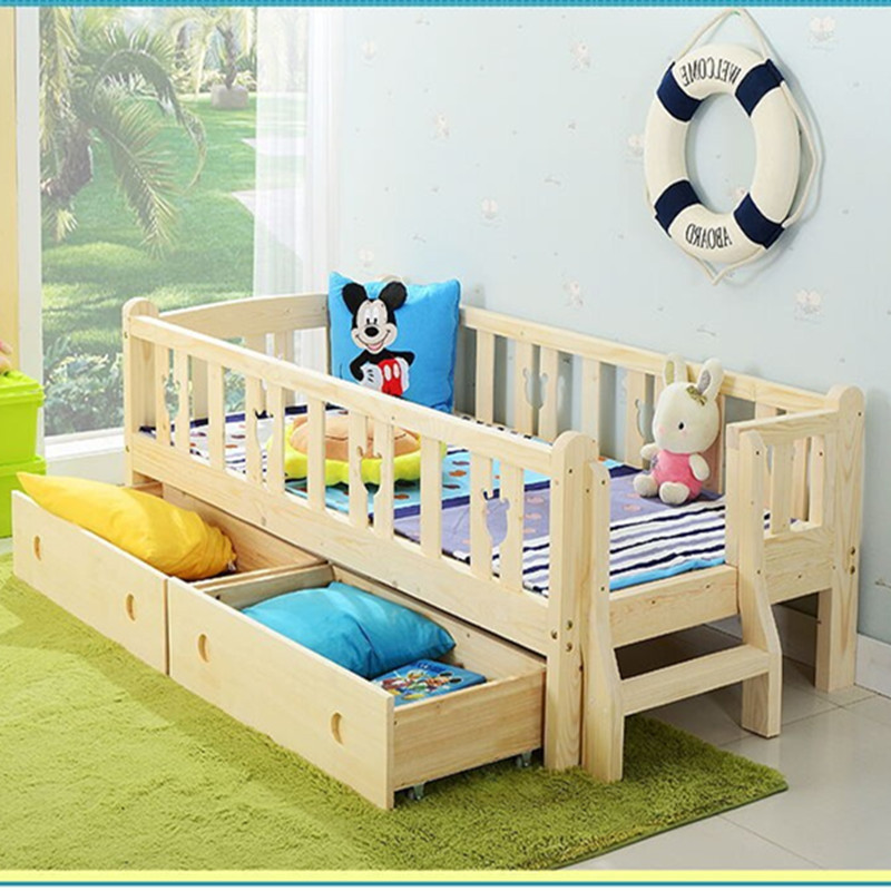 帶護欄抽屜寶寶床 環保全實木兒童床 低箱松木嬰兒床 一件代發工廠,批發,進口,代購