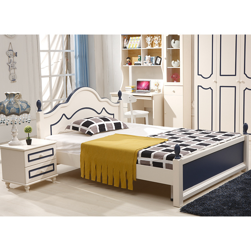 金雅居 韓式1.2米兒童床1.5藍色橡木儲物高箱床兒童臥室傢工廠,批發,進口,代購