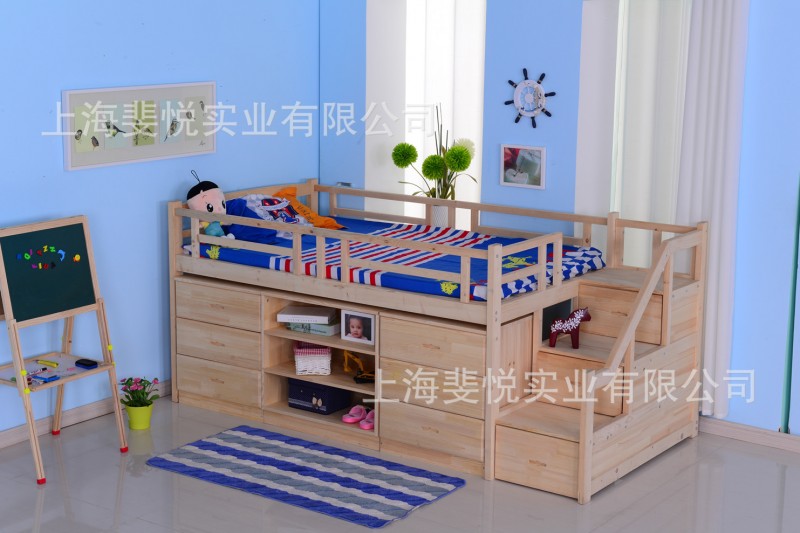 松木兒童床實木儲物床多功能兒童房傢具組合上下床男女孩1.2米床工廠,批發,進口,代購