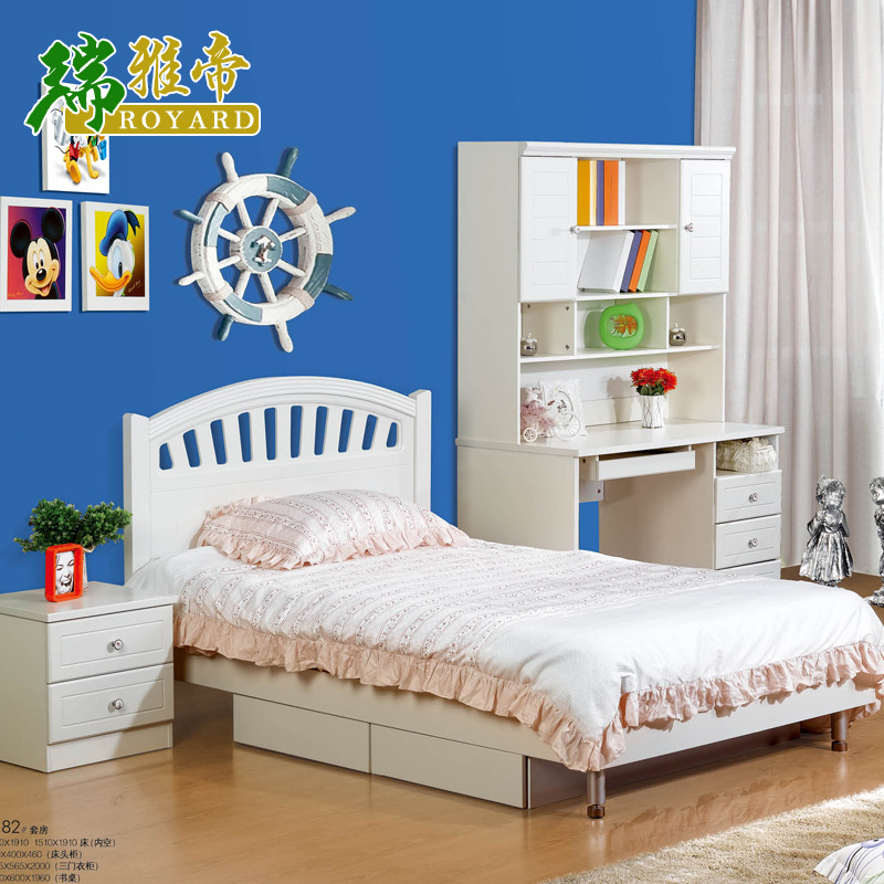 瑞雅帝傢具 批發價 白色兒童1.2米1.5米兒童床帶雙抽屜批發・進口・工廠・代買・代購