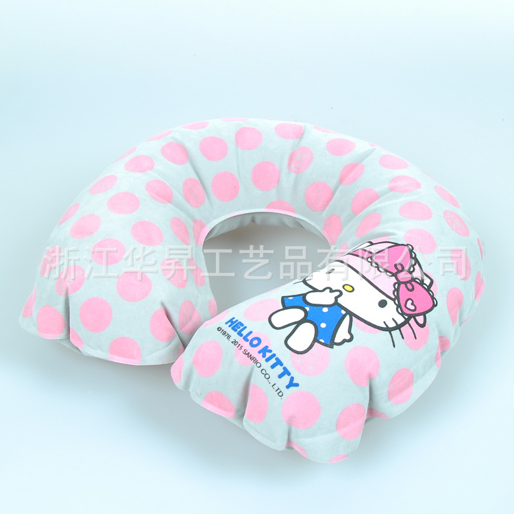 廠傢專業生產凱蒂貓hellokitty PVC充氣植絨枕頭 U型植絨枕頭工廠,批發,進口,代購