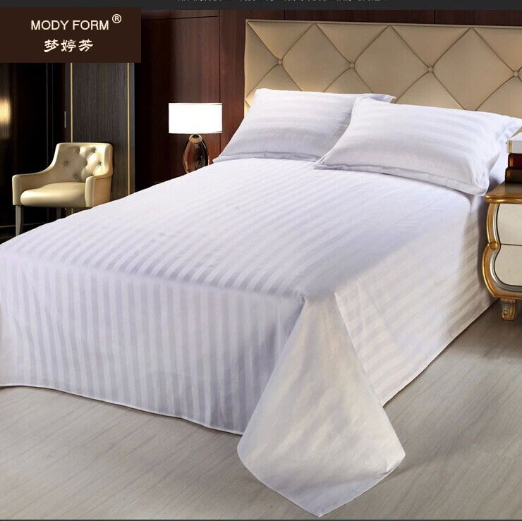 全棉賓館酒店純白色床單單件緞條 純棉加厚旅館學生被單 床上用品批發・進口・工廠・代買・代購