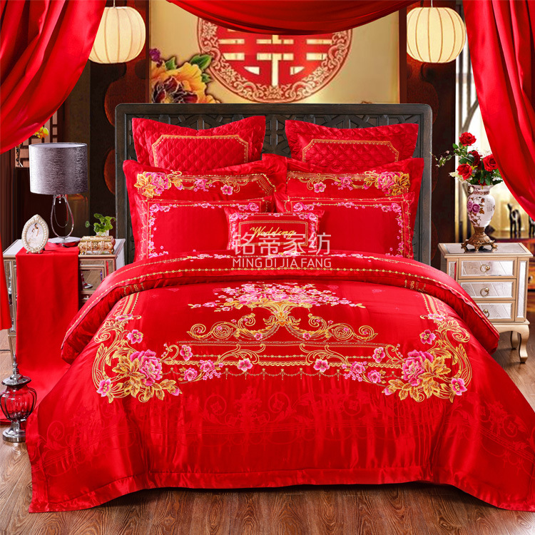 品牌傢紡高檔婚慶十件套結婚床上用品大紅色刺繡1.8m床金世盛典工廠,批發,進口,代購