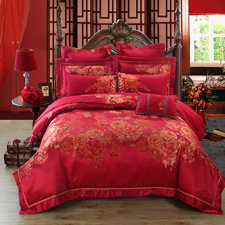 廠傢批發 全棉四件套大紅色高檔結婚提花繡花床上用品一件代發工廠,批發,進口,代購