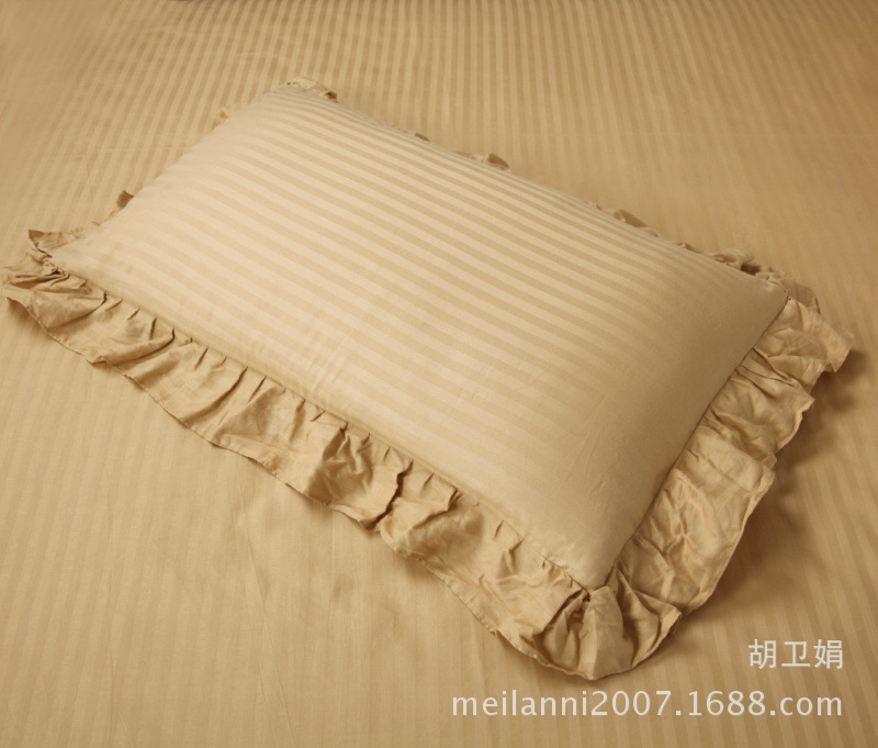一件代發南通床上用品批發枕頭套全棉純色緞條花邊枕套工廠,批發,進口,代購