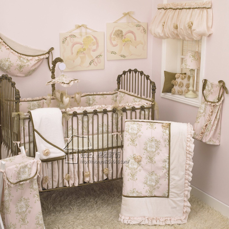 出口美國2016嬰兒床上用品套件 女寶寶公主款軟舒適全棉嬰兒床圍工廠,批發,進口,代購