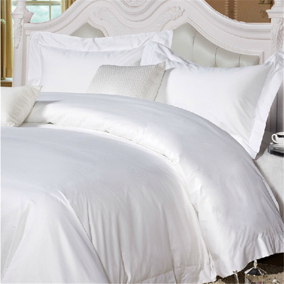 酒店床上用品全棉白色四件套 賓館床笠床單被套純棉貢緞佈料工廠,批發,進口,代購