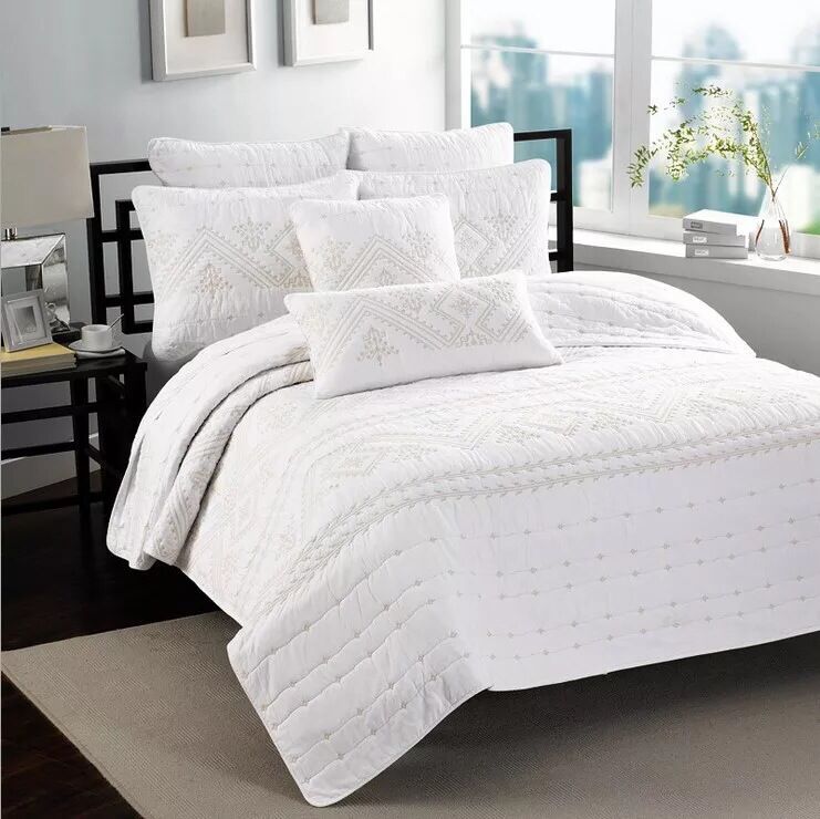 外貿原單全棉復古法式純色白色絎縫被三件套床上用品夏涼被床蓋批發・進口・工廠・代買・代購