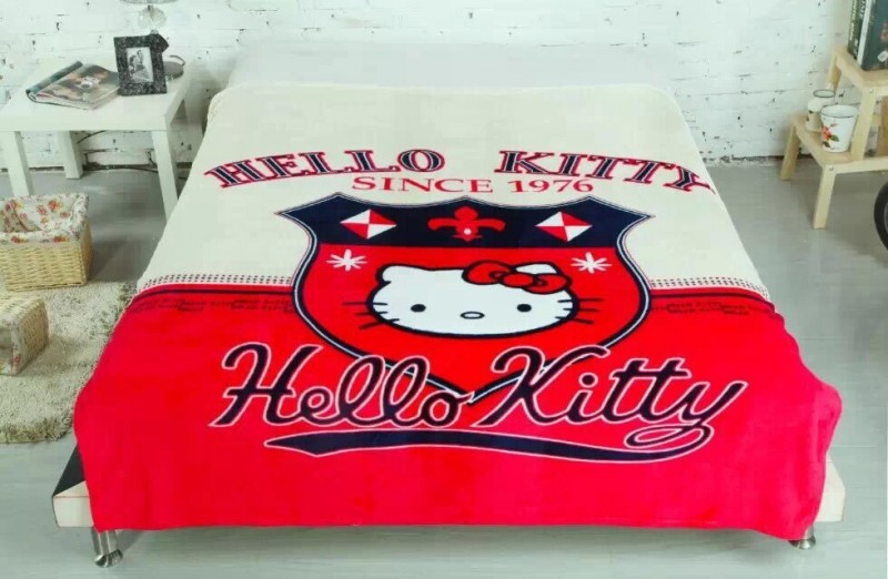 1.5x2m HelloKitty凱蒂貓紅白徽章毛巾被法絨卡通毛毯空調毯床單工廠,批發,進口,代購