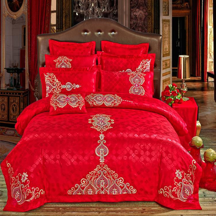 純棉貢緞提花立體繡花婚慶床上用品大紅四六件套床單式一件代發工廠,批發,進口,代購