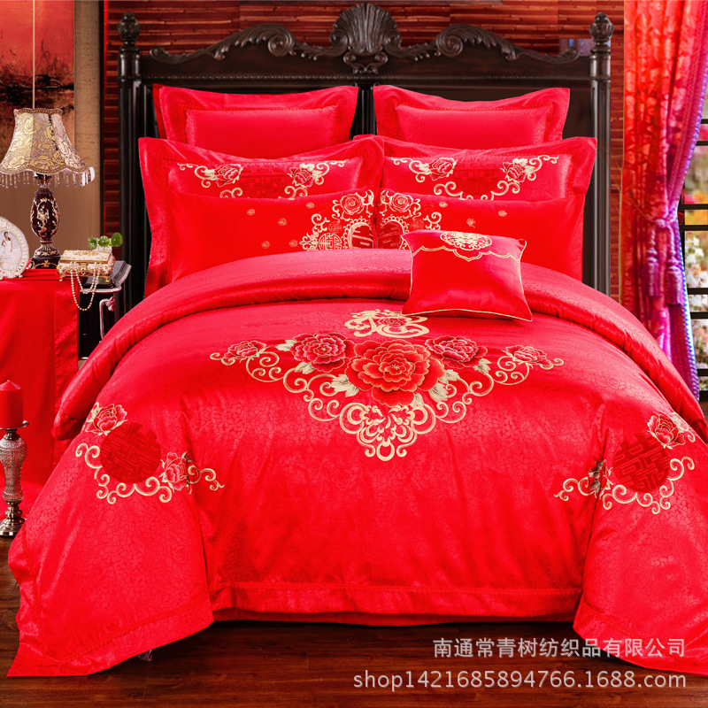 廠傢直銷 婚慶四件套大紅刺繡多件套結婚床上用品 誠招代理工廠,批發,進口,代購