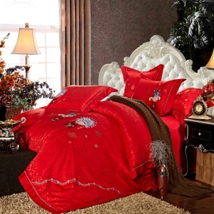繡花夫人 金童玉女 中式大紅色刺繡花結婚慶床品四件套件床上用品工廠,批發,進口,代購