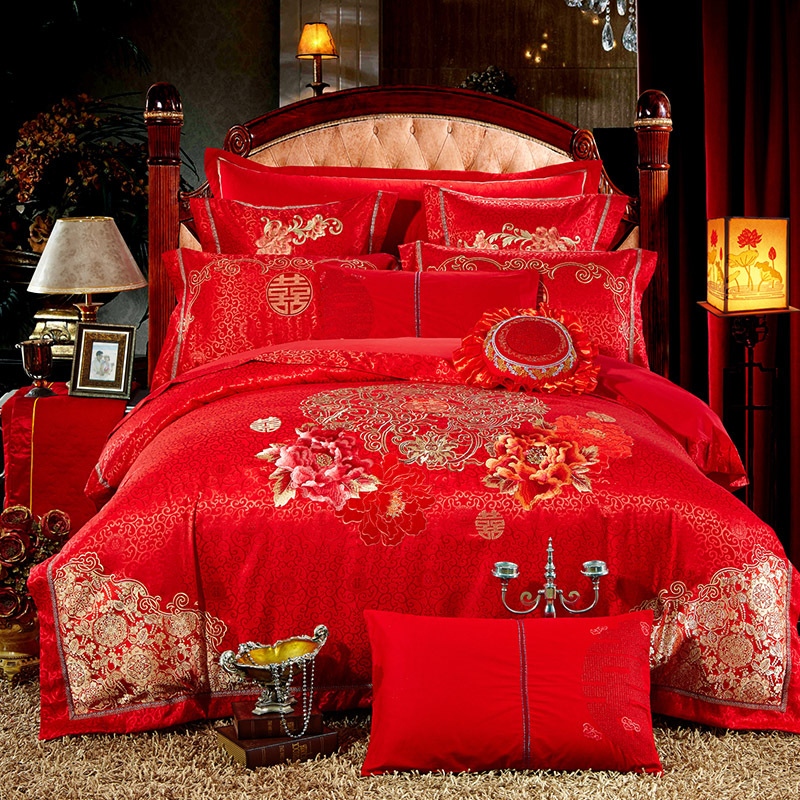 廠傢直銷婚慶四六多件套大紅結婚床上用品工廠,批發,進口,代購
