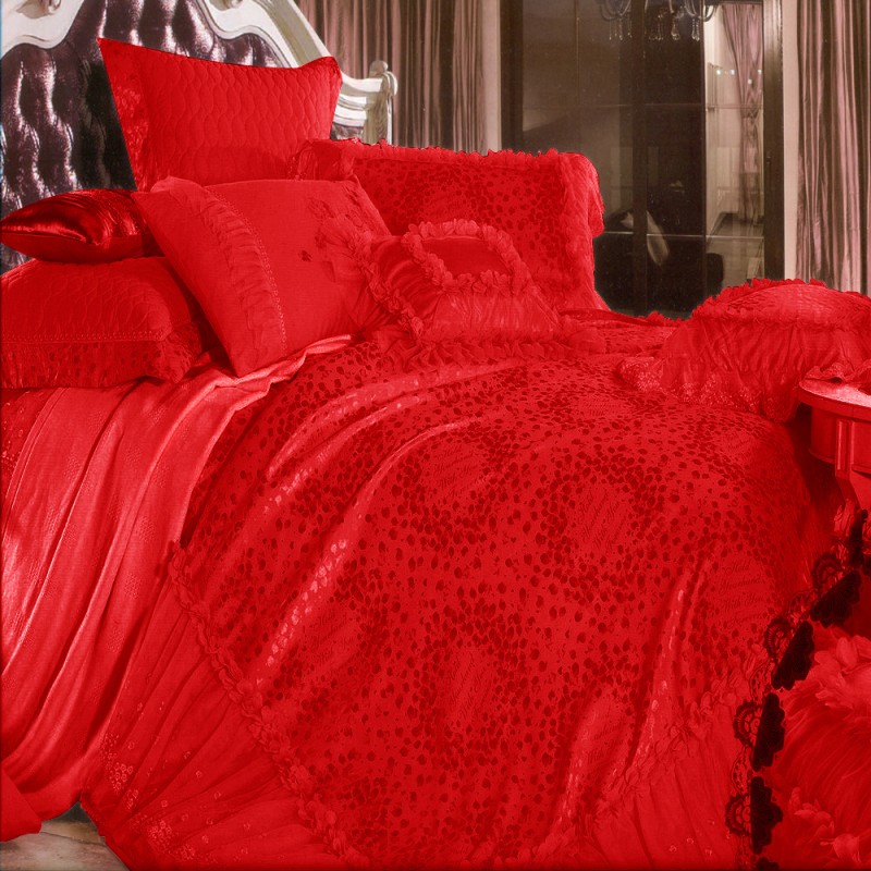婚慶全棉貢緞大紅色十件套 純棉結婚床上用品多件套 新婚傢紡工廠,批發,進口,代購
