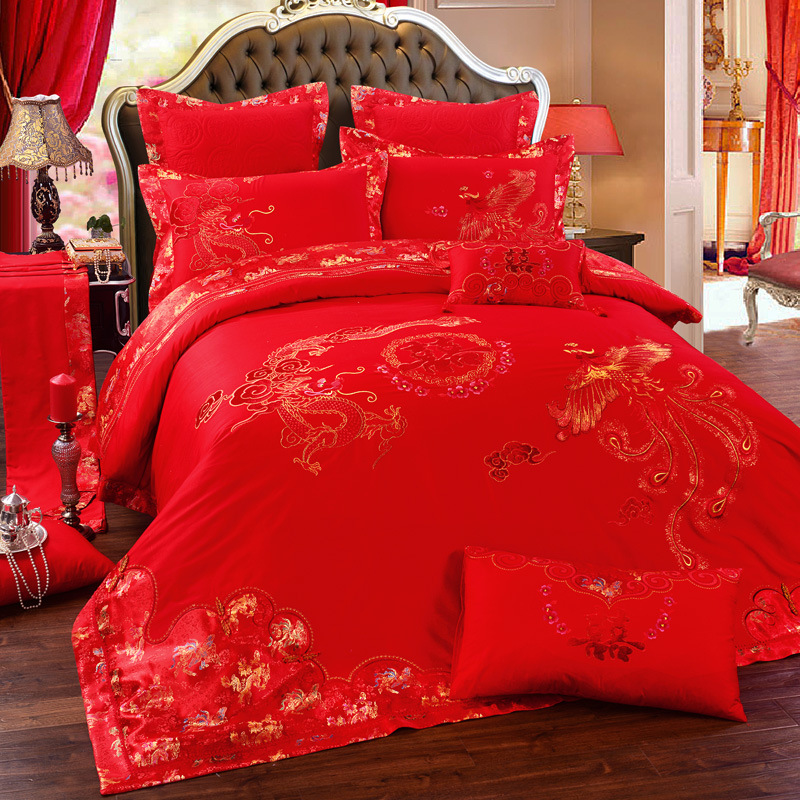 婚慶套件大紅十件套 結婚床上用品 喜慶紅色多件套韓式全棉四件套批發・進口・工廠・代買・代購