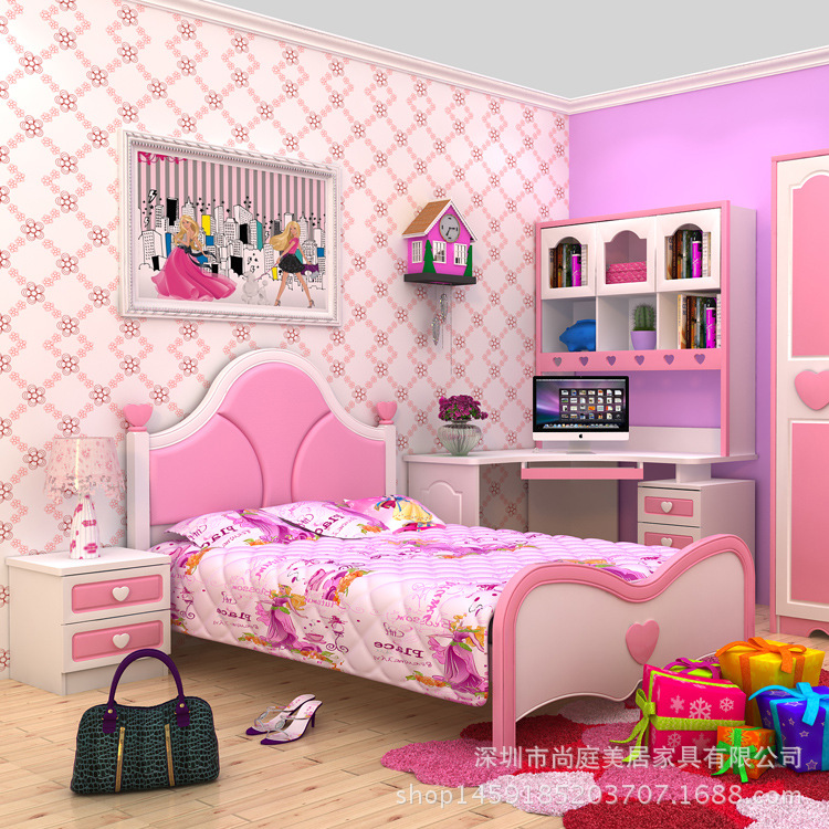尚庭美居韓式彩色套房傢具1.2米女孩臥房公主床粉色兒童單人床1.5批發・進口・工廠・代買・代購