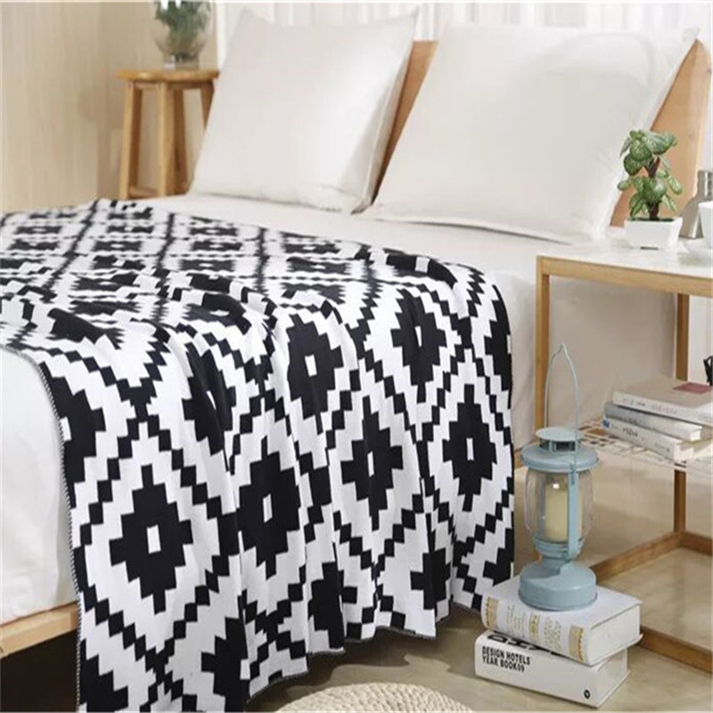 雙麵花色黑白簡約方格圖形全棉針織毯蓋毯空調披毯四季毯批發・進口・工廠・代買・代購