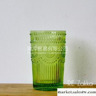 ReZakka 復古浮雕太陽花玻璃杯 冷飲杯 啤酒杯 綠色工廠,批發,進口,代購