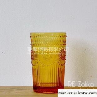 ReZakka 復古浮雕太陽花玻璃杯 冷飲杯啤酒杯 琥珀色工廠,批發,進口,代購
