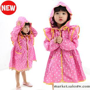 【薦】2013新款雨衣 韓版波點兒童雨衣 PVC雨衣 兩色選 可選碼工廠,批發,進口,代購