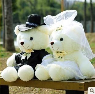 全網最低價婚紗熊情侶泰迪熊壓床娃娃結婚禮物毛絨玩具一對45厘米工廠,批發,進口,代購