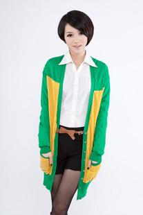 2013甜美清新韓版女裝 全棉拼色長款針織開衫 女式庫存外套9596工廠,批發,進口,代購