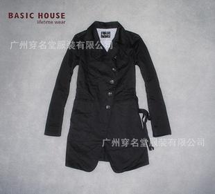 韓國Basic House百家好女裝專柜品撞色內里 輕薄型黑色中長款風衣工廠,批發,進口,代購