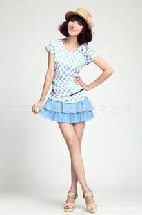 韓版甜-美女裝，庫存女式便宜T恤 泡泡袖圓點印花款工廠,批發,進口,代購