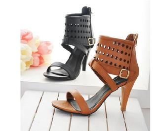 時尚高跟女鞋鏤空後拉鏈 羅馬風情 外貿涼鞋棕色FRR3工廠,批發,進口,代購