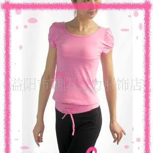 粉紅 大圓領短袖清爽瑜伽服愈加服套裝工廠,批發,進口,代購
