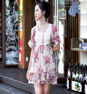 批量2011夏季最新韓版SZ收腰碎花雪紡印花連衣裙工廠,批發,進口,代購