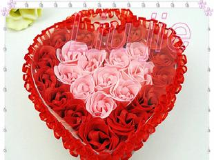 情人節婚慶 禮盒玫瑰 香皂花 24朵心形花邊 紅粉工廠,批發,進口,代購