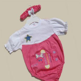 出口歐美原單尾貨 女寶寶可愛三角哈衣+髮帶套裝 小美人魚造型工廠,批發,進口,代購