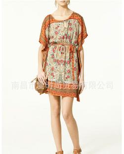 【CQ0136】zara 2011  民族風情復古收腰繫帶蝙蝠袖連衣裙工廠,批發,進口,代購