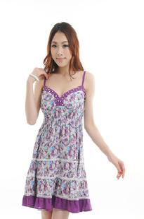 12216紫色-2011新款韓版淑女甜美夏裝釘珍珠碎花吊帶裙工廠,批發,進口,代購