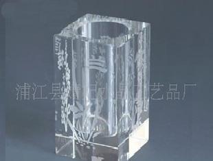 （浦江）方型內雕花樣水晶筆筒工廠,批發,進口,代購