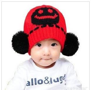 批發2011新款韓版笑臉毛球兒童毛線帽子 六色可選 支持小額混批工廠,批發,進口,代購
